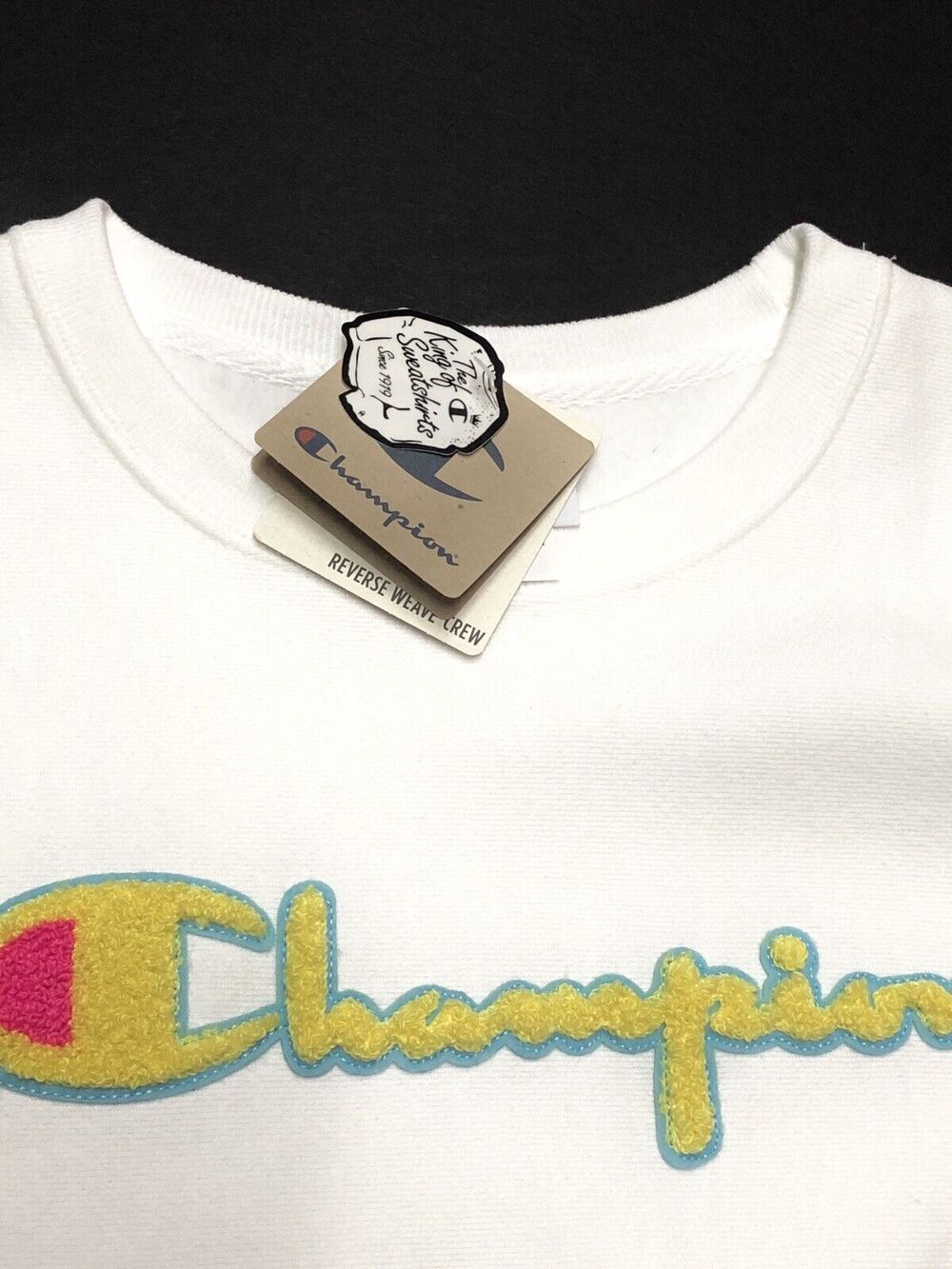 Womens Champion Reverse Weave Sweatshirt Size L Large White Neon Pink NWT